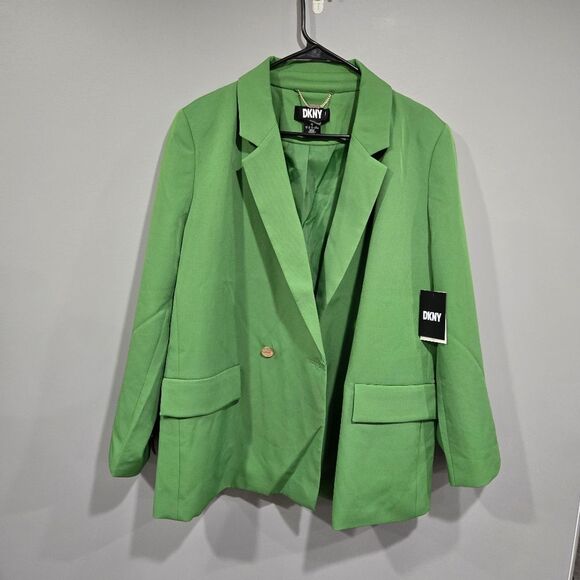 🐢 DKNY Women's Notch-Lapel Long-Sleeve Oversized Blazer Size 14 Green NWT! - Picture 14 of 17